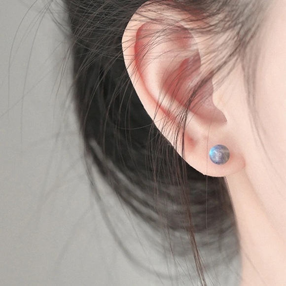 Natural Labradorite Stud Earrings, Sterling Silver Earrings - Picture 1 of 5